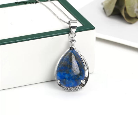 Colgante de Lapis Lazuli en plata rodiada con la cadena - curacionholistica