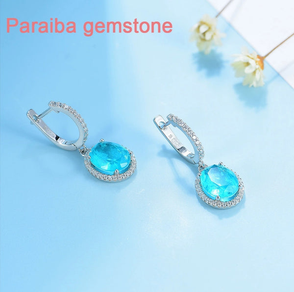 PENDIENTES DE PARAIBA TOURMALINA EN PLATA RODIADA - curacionholistica