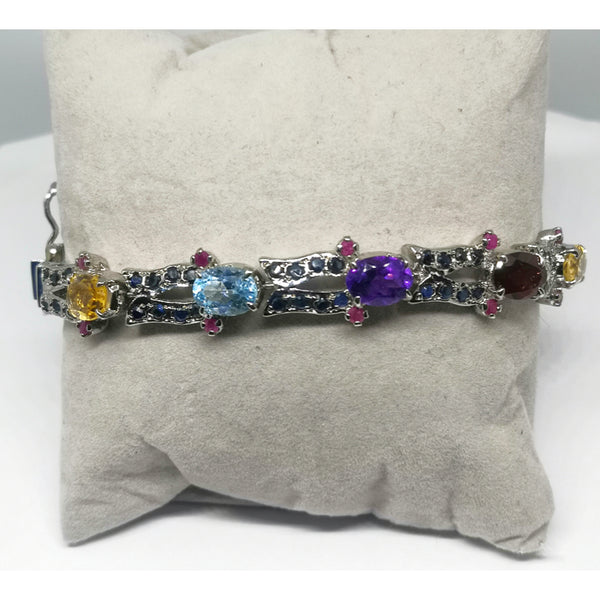 Pulsera de multi piedras semipreciosas en plata rodiada. - curacionholistica