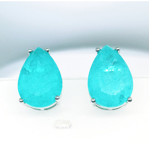 pendientes de Paraiba Tourmaline en plata rodiada - curacionholistica