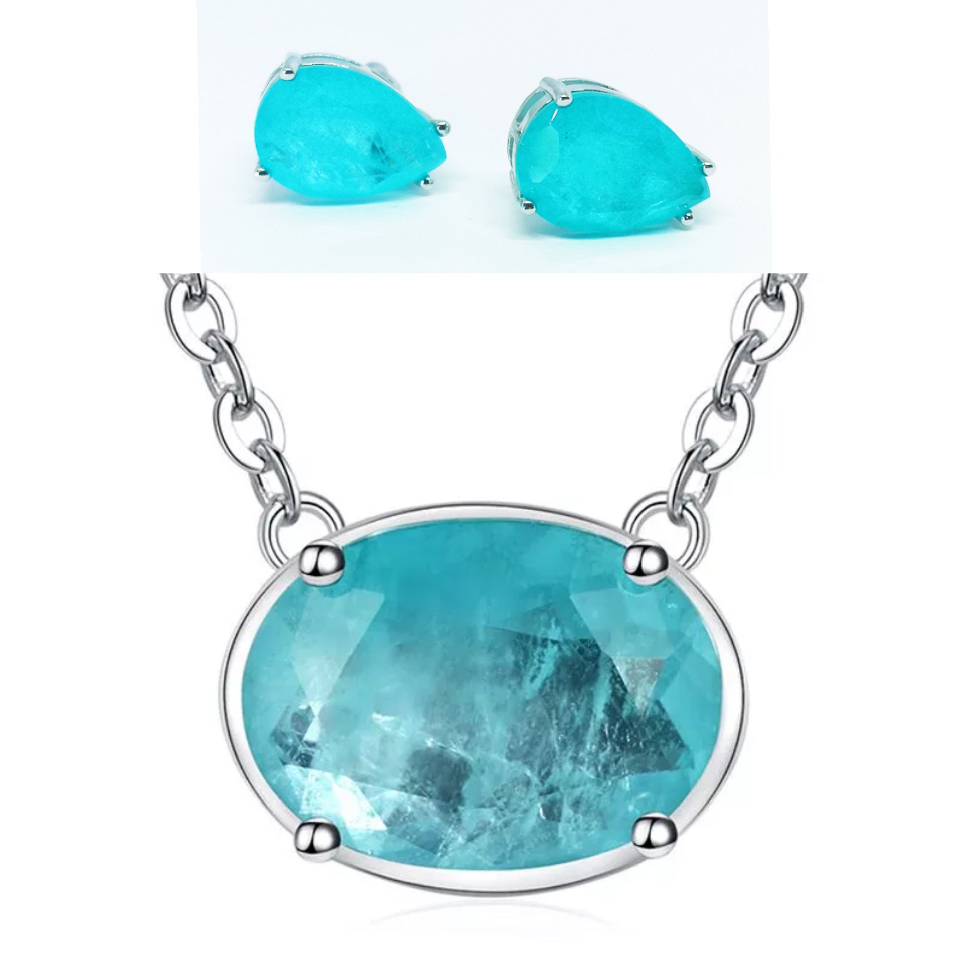 Conjunto de Paraiba Tourmalina en Plata rodiada. - curacionholistica