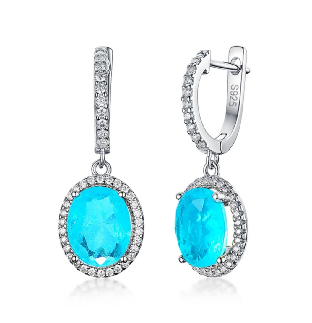 PENDIENTES DE PARAIBA TOURMALINA EN PLATA RODIADA - curacionholistica