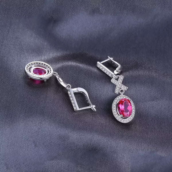 PENDIENTES DE RUBI ROSA EN PLATA RODIADA